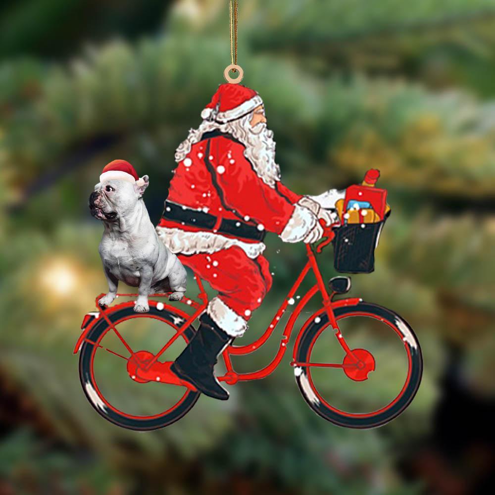 Santa Claus Riding A Bike With French Bulldog 1-Two Sided Ornament