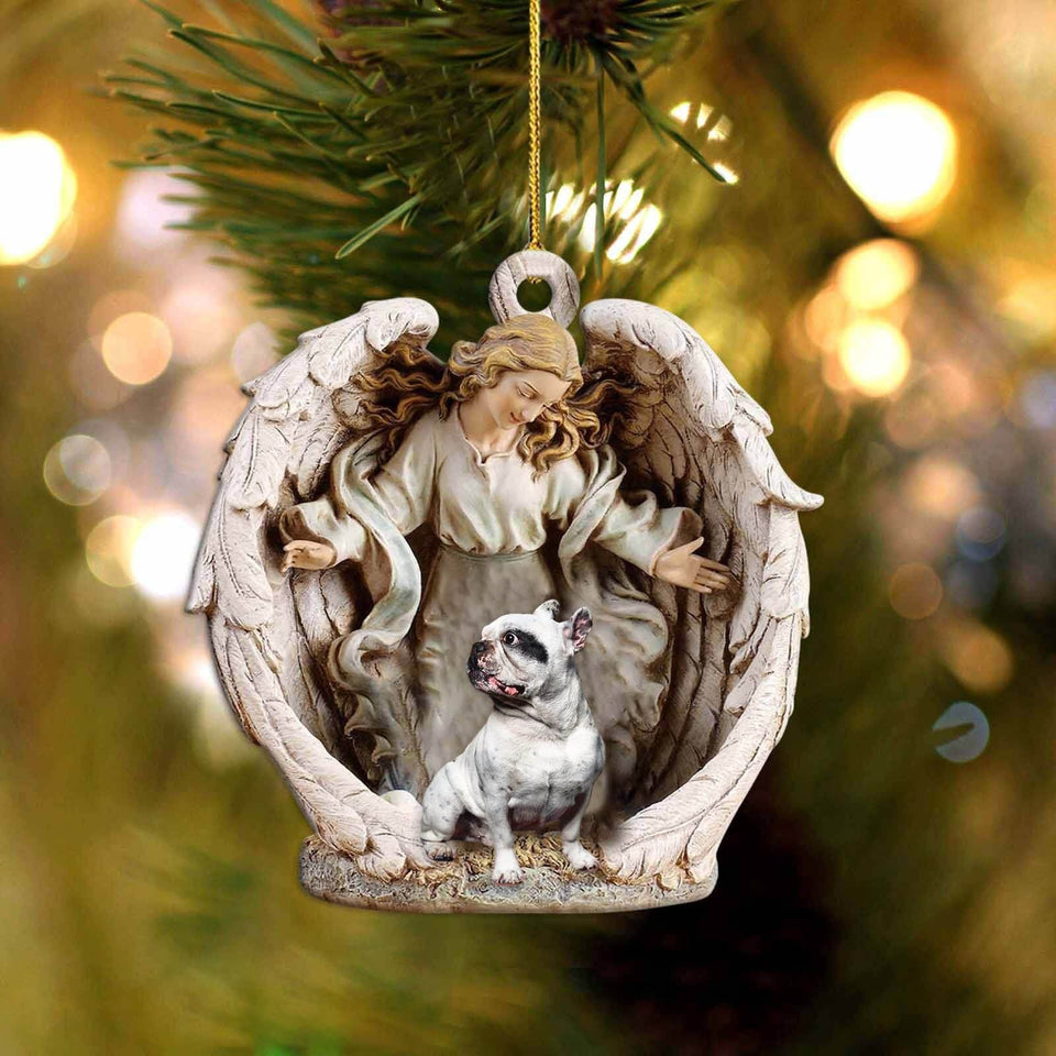 French Bulldog-2-Angel Hug Winter Love Two Sided Ornament
