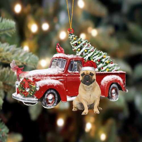 Ornament- French Bulldog-Cardinal & Truck Two Sided Ornament, Happy Christmas Ornament, Car Ornament