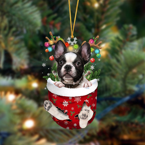 Ornament- French Bulldog-In Christmas Pocket Two Sides Ornament, Happy Christmas Ornament, Car Ornament