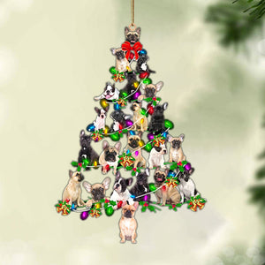 Ornament- French Bulldog-Christmas Tree Lights-Two Sided Ornament, Happy Christmas Ornament, Car Ornament