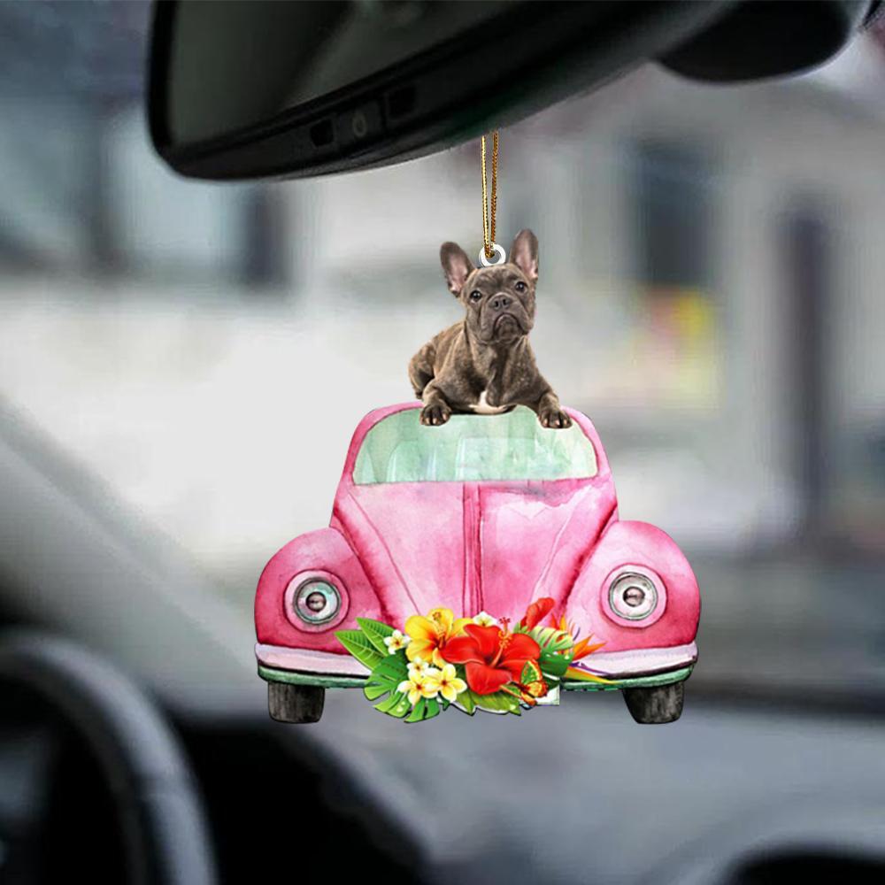 French Bulldog-Pink Hippie Car-Two Sided Ornament