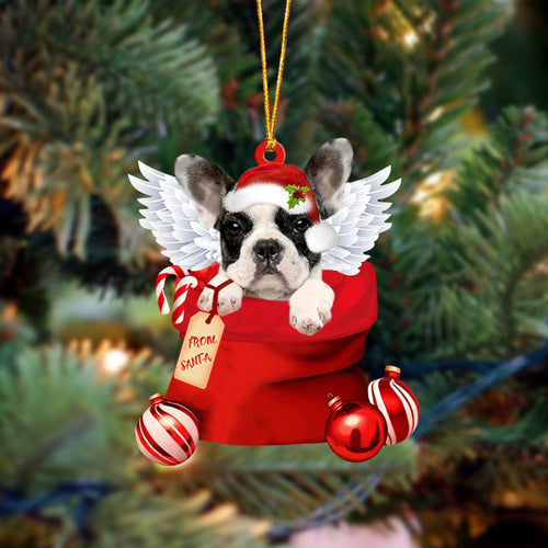 French Bulldog 02 Angel Gift From Santa Christmas Ornament, Dog Flat Acrylic Ornament