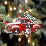 Ornament- French Bulldog 2-Cardinal & Truck Two Sided Ornament, Happy Christmas Ornament, Car Ornament