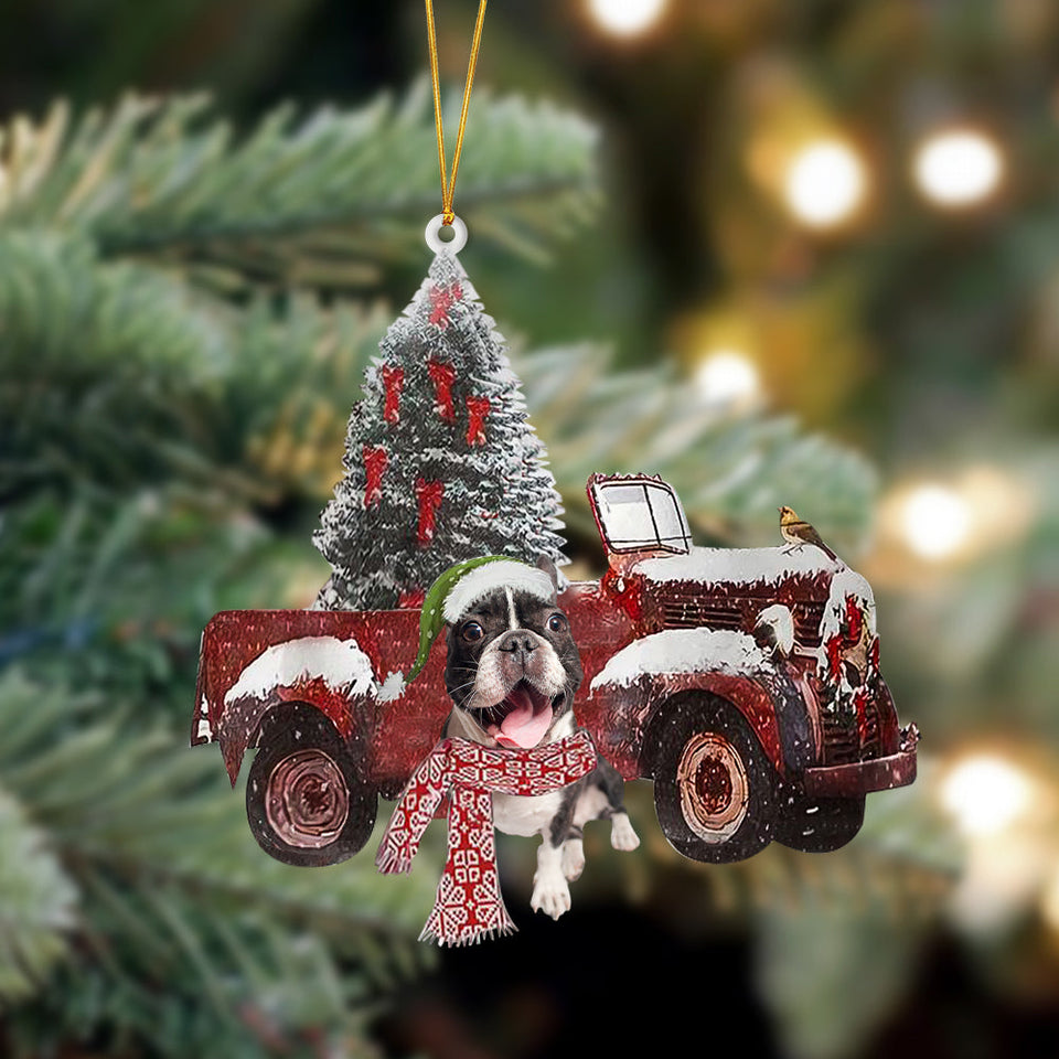 Ornament- French Bulldog 2-Christmas Truck Two Sided Ornament, Happy Christmas Ornament, Car Ornament