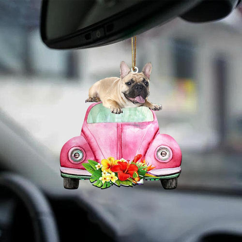 French Bulldog 2-Pink Hippie Car-Two Sided Ornament