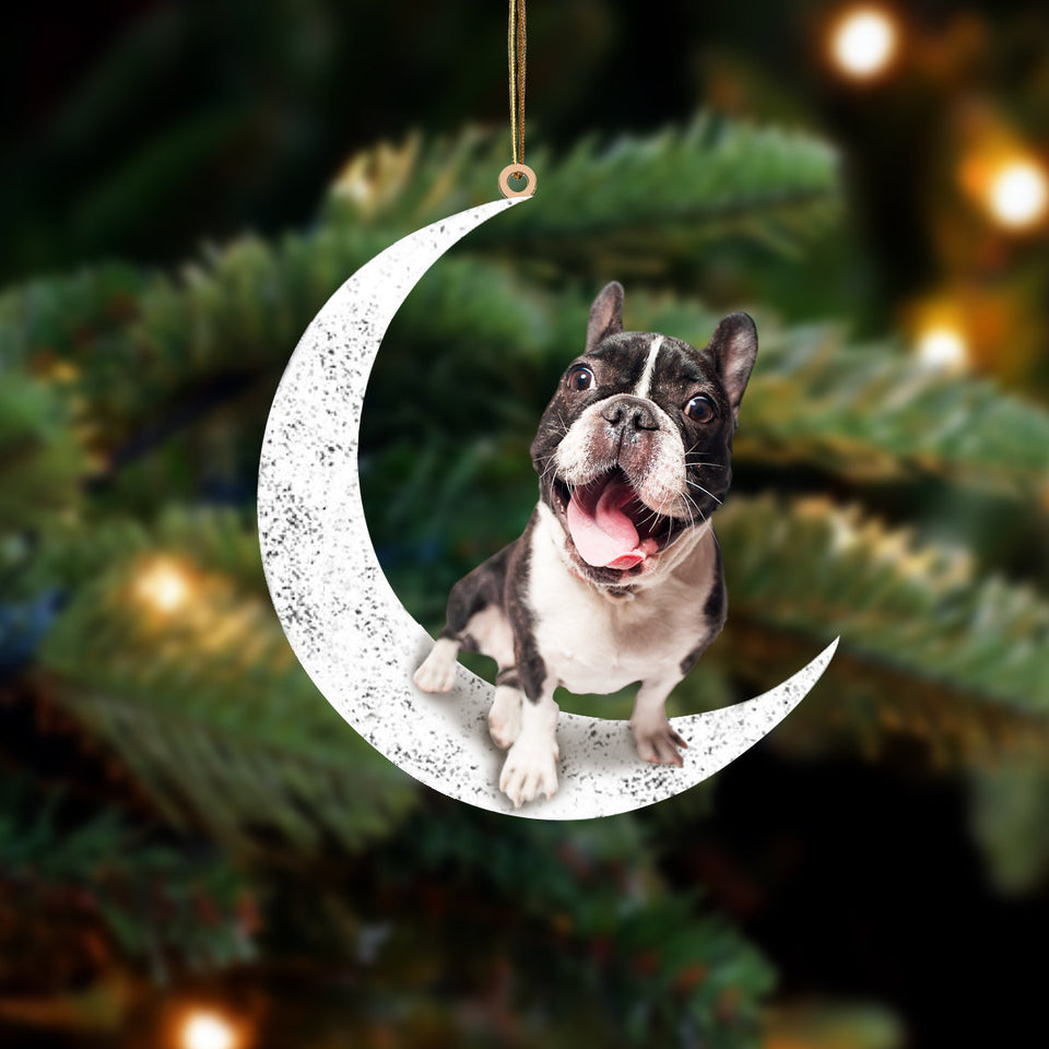 French Bulldog 2 Sit On The Moon Two Sided Ornament Dog Hanging Christmas Ornament