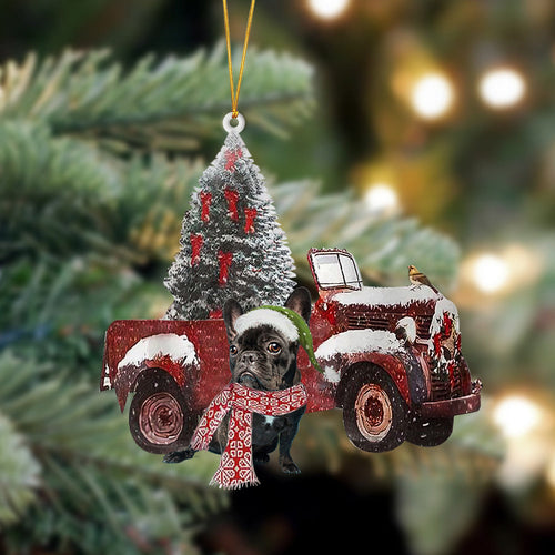 Ornament- French Bulldog 4-Christmas Truck Two Sided Ornament, Happy Christmas Ornament, Car Ornament