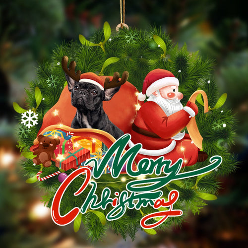 Godmerch- Ornament- French Bulldog4-Santa & dog Hanging Ornament, Happy Christmas Ornament, Car Ornament