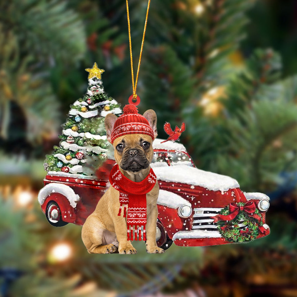 Godmerch- Ornament- French Bulldog 5-Christmas Car Two Sided Ornament, Happy Christmas Ornament, Car Ornament