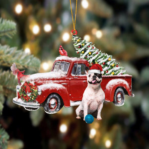 Ornament- French Bulldog 6-Cardinal & Truck Two Sided Ornament, Happy Christmas Ornament, Car Ornament