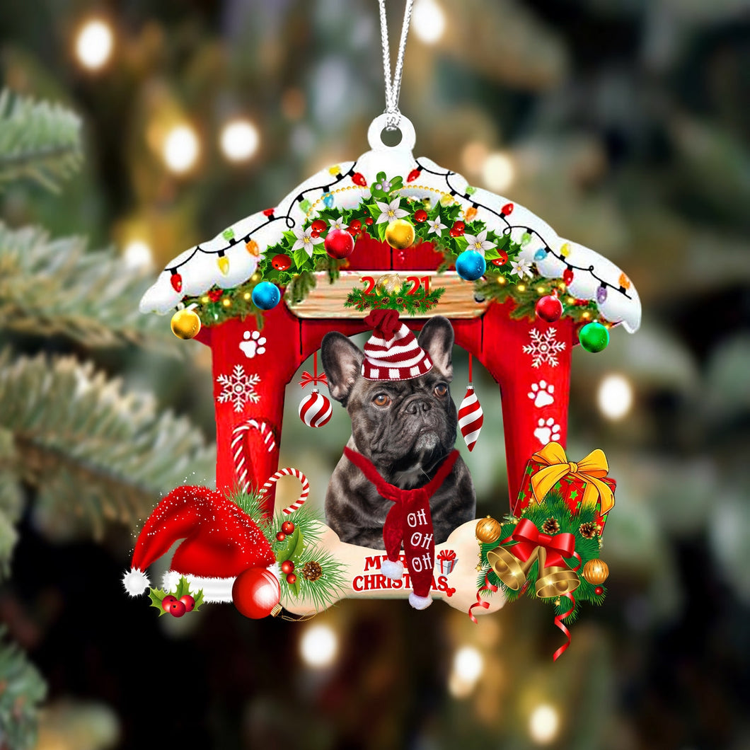 Ornament- French Bulldog 8-Christmas House Two Sided Ornament, Happy Christmas Ornament, Car Ornament