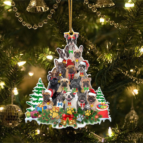 Ornament- French Bulldog Full The Christmas Tree-Two Sided Ornament, Happy Christmas Ornament, Car Ornament