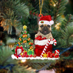 Godmerch- Ornament- French Bulldog Gift Bag Merry Christmas Ornament Dog Ornament, Car Ornament, Christmas Ornament