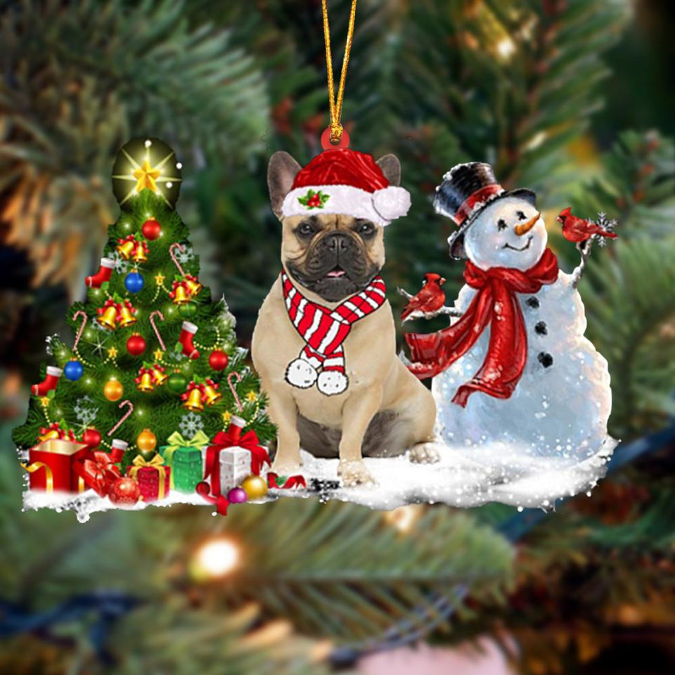 Godmerch- Ornament- French Bulldog Christmas Snow Hanging Ornament Dog Ornament, Car Ornament, Christmas Ornament