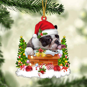 French Bulldog In The Chimney Hanging Ornament Dog Christmas Ornament