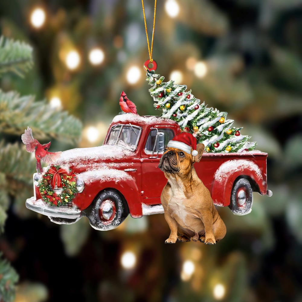 Ornament- French bulldog 1-Cardinal & Truck Two Sided Ornament, Happy Christmas Ornament, Car Ornament