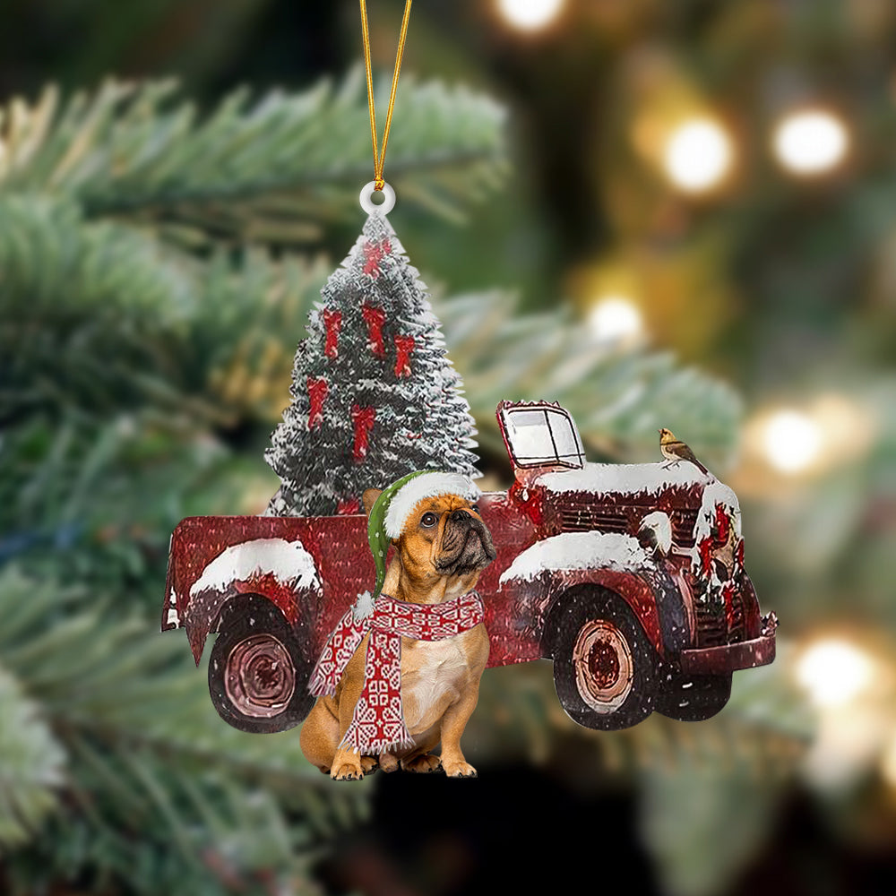 Ornament- French bulldog 1-Christmas Truck Two Sided Ornament, Happy Christmas Ornament, Car Ornament