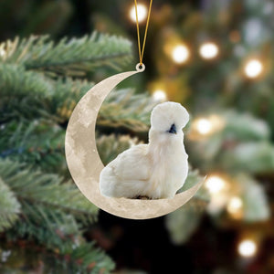 Godmerch- Furry Silkie Chicken Sits On The Moon Hanging Ornament Dog Ornament, Car Ornament, Christmas Ornament