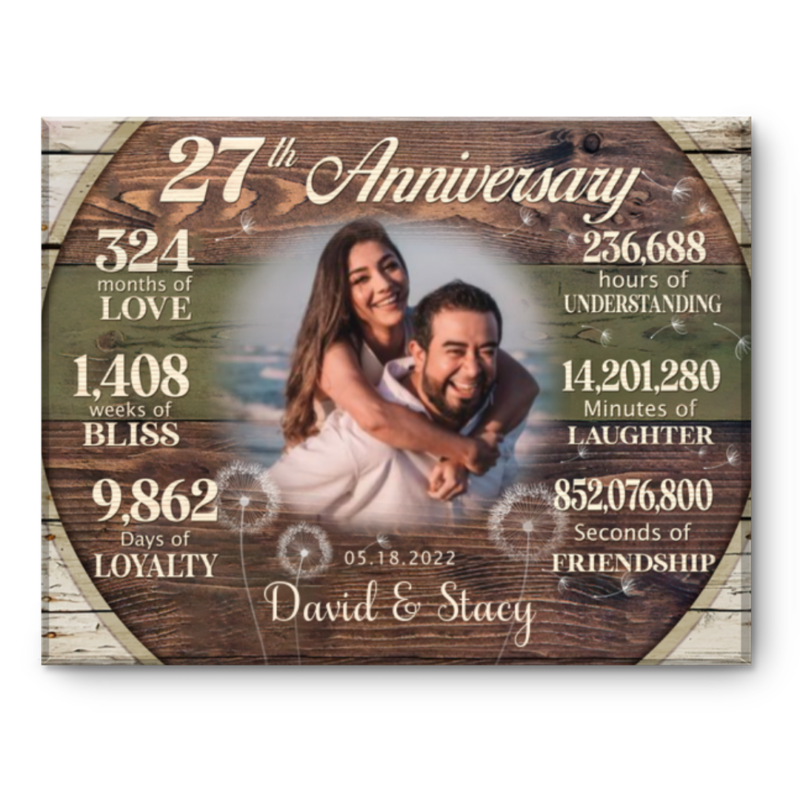 Custom 27th Anniversary Gift, 27 Years Anniversary Gift For Couple, Personalized 27th Anniversary Canvas