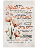 To My Mother In Law All The While My Love For Your Son Has Grown Flowers Canvas Wall Art Mothers Day Gifts