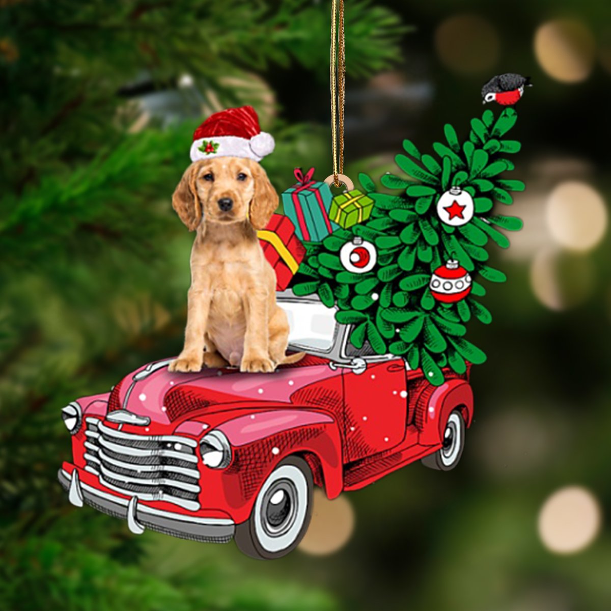 Golden Cocker Spaniel-Pine Truck Hanging Ornament