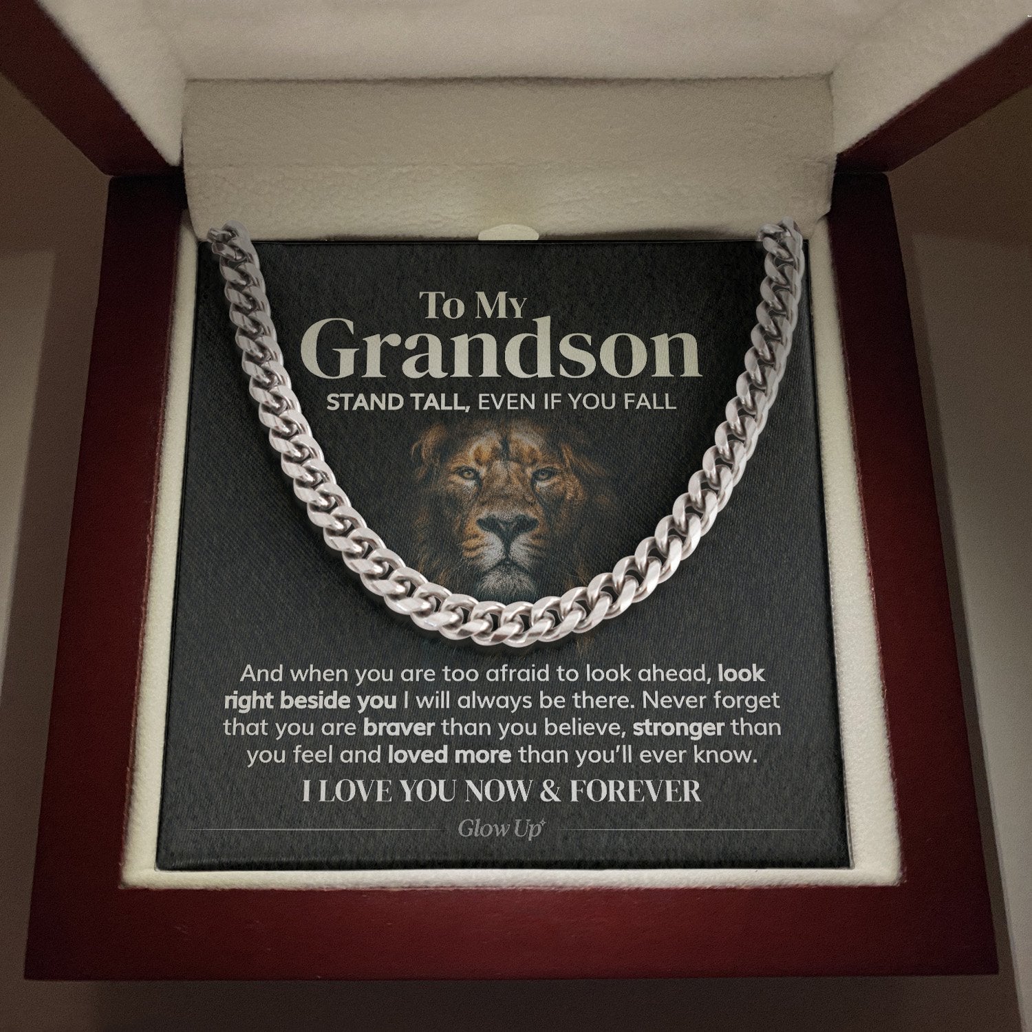 To My Grandson - Stand Tall - Cuban Link Chain Necklace, Gift For Man, Husband, Gift For Birthday, Christmas
