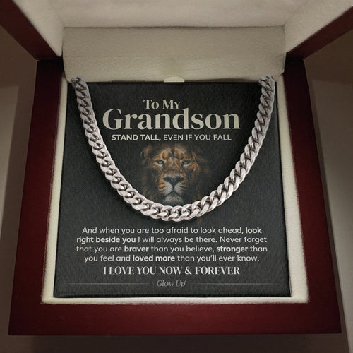 Pamaheart- To My Grandson - Stand Tall - Cuban Link Chain Necklace, Gift For Man, Husband, Gift For Birthday, Christmas