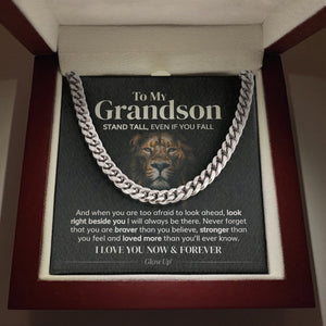 Pamaheart- To My Grandson - Stand Tall - Cuban Link Chain Necklace, Gift For Man, Husband, Gift For Birthday, Christmas