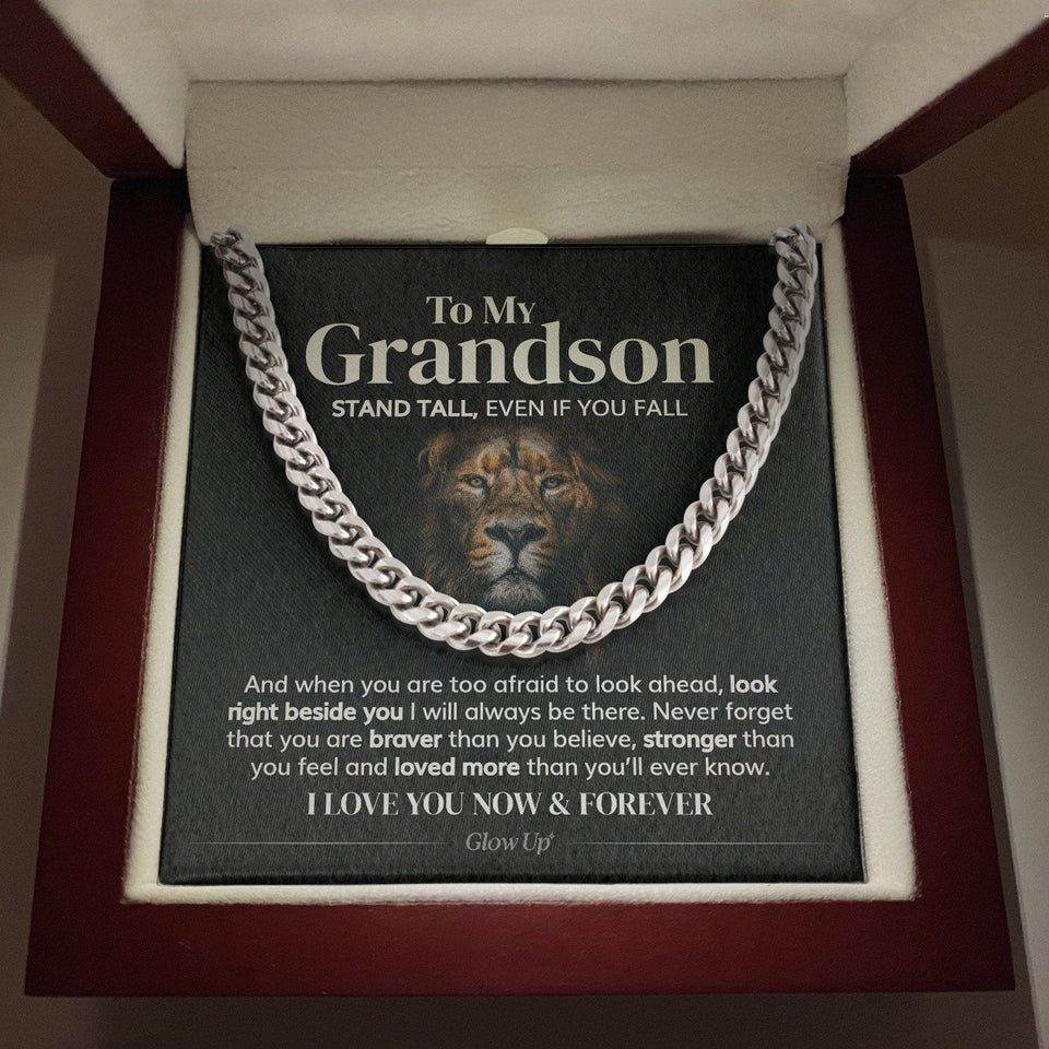 Pamaheart- To My Grandson - Stand Tall - Cuban Link Chain Necklace, Gift For Man, Husband, Gift For Birthday, Christmas