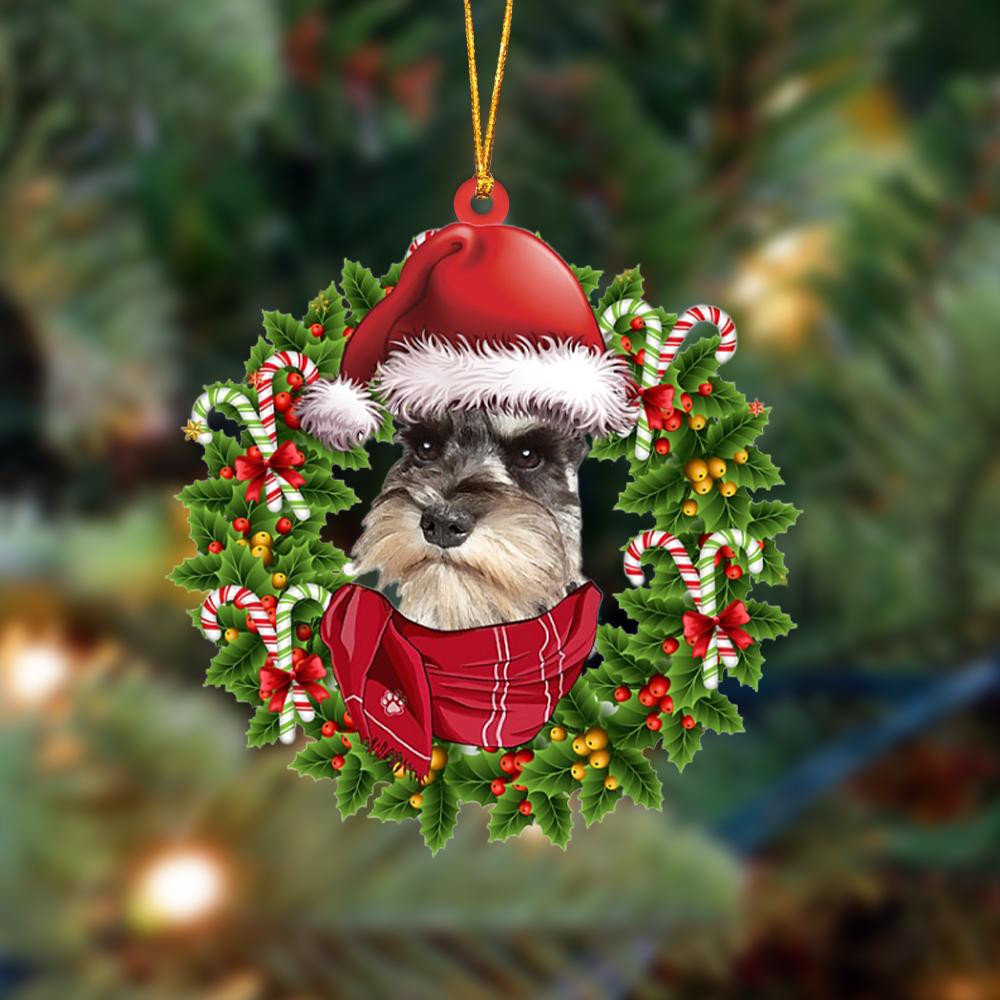 Ornament- GREY Miniature Schnauzer-Xmas Bandana Hanging Ornament, Happy Christmas Ornament, Car Ornament