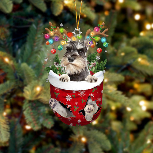 GREY Miniature Schnauzer In Snow Pocket Christmas Ornament Godmerch