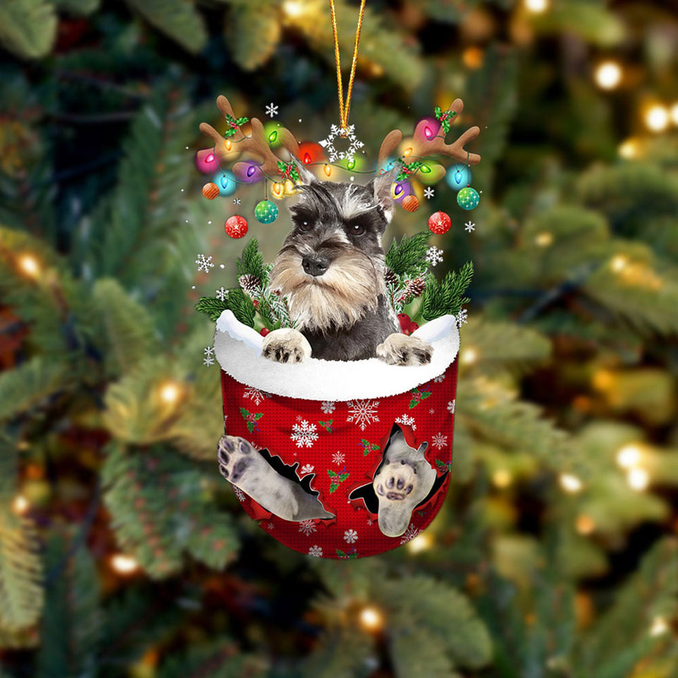GREY Miniature Schnauzer In Snow Pocket Christmas Ornament Godmerch