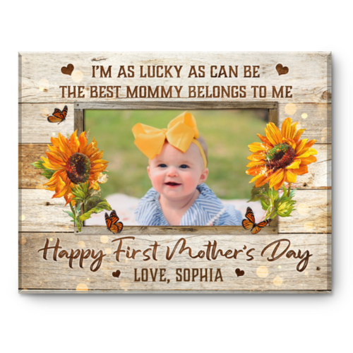 First Mothers Day Gift, 1st Mother’s Day Gift, New Mom Gift, I’m As Lucky As Can Be Personalized Canvas