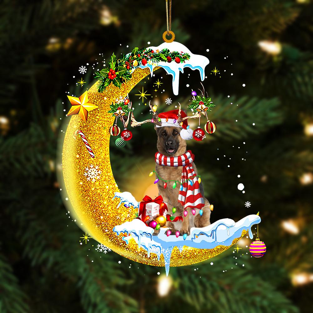Godmerch- German Shepherd On The Moon Merry Christmas Hanging Ornament Dog Ornament, Car Ornament, Christmas Ornament