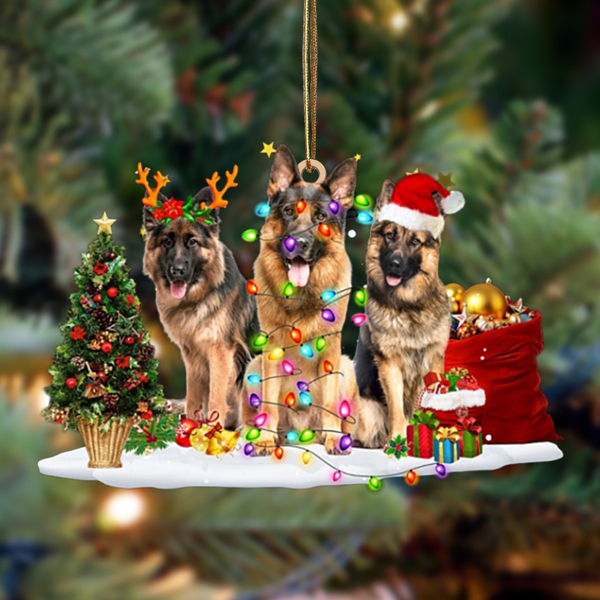 Ornament- German Shepherd-Christmas Dog Friends Hanging Ornament, Happy Christmas Ornament, Car Ornament