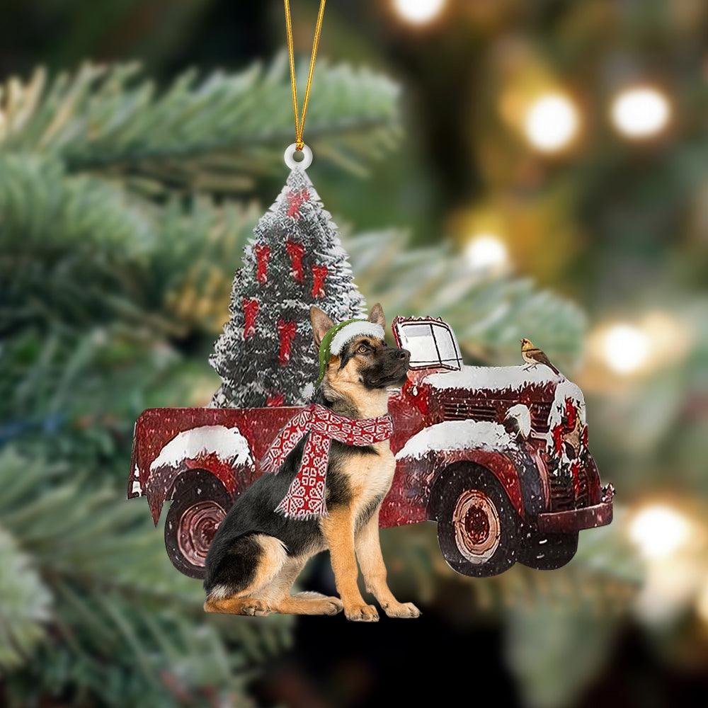 Ornament- German Shepherd-Christmas Truck Two Sided Ornament, Happy Christmas Ornament, Car Ornament