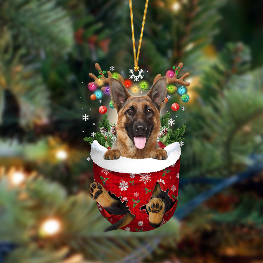 German Shepherd-In Christmas Pocket Two Sides Ornament, Christmas Dog Hanging Ornament