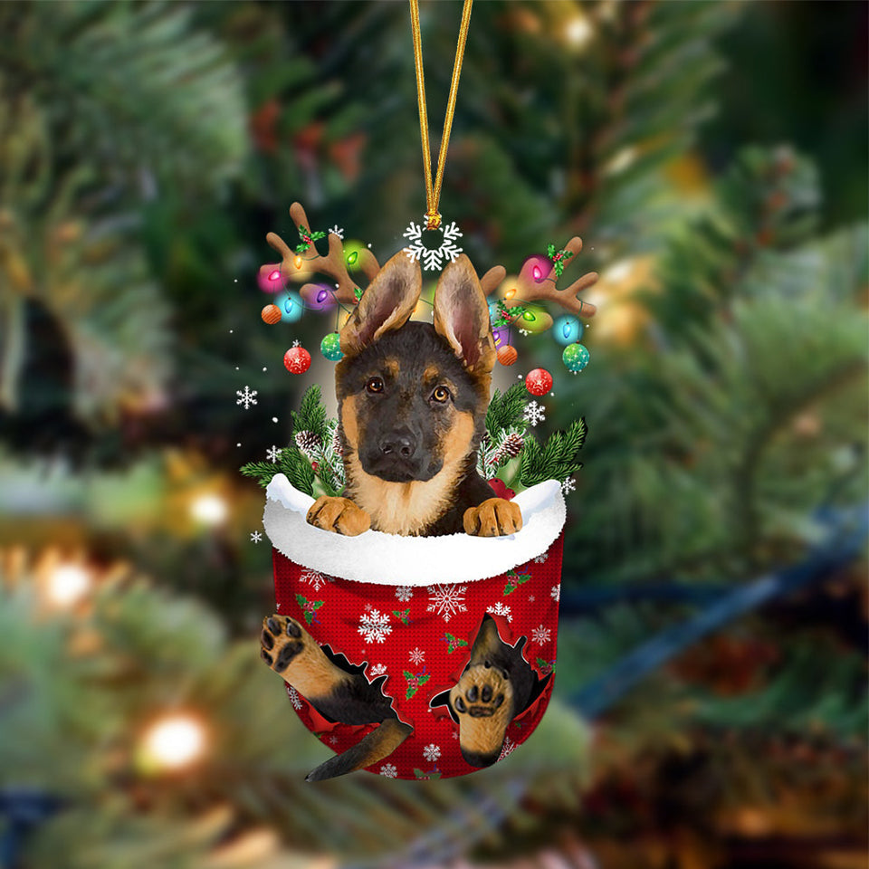 Ornament- German Shepherd-In Christmas Pocket Two Sides Ornament, Happy Christmas Ornament, Car Ornament