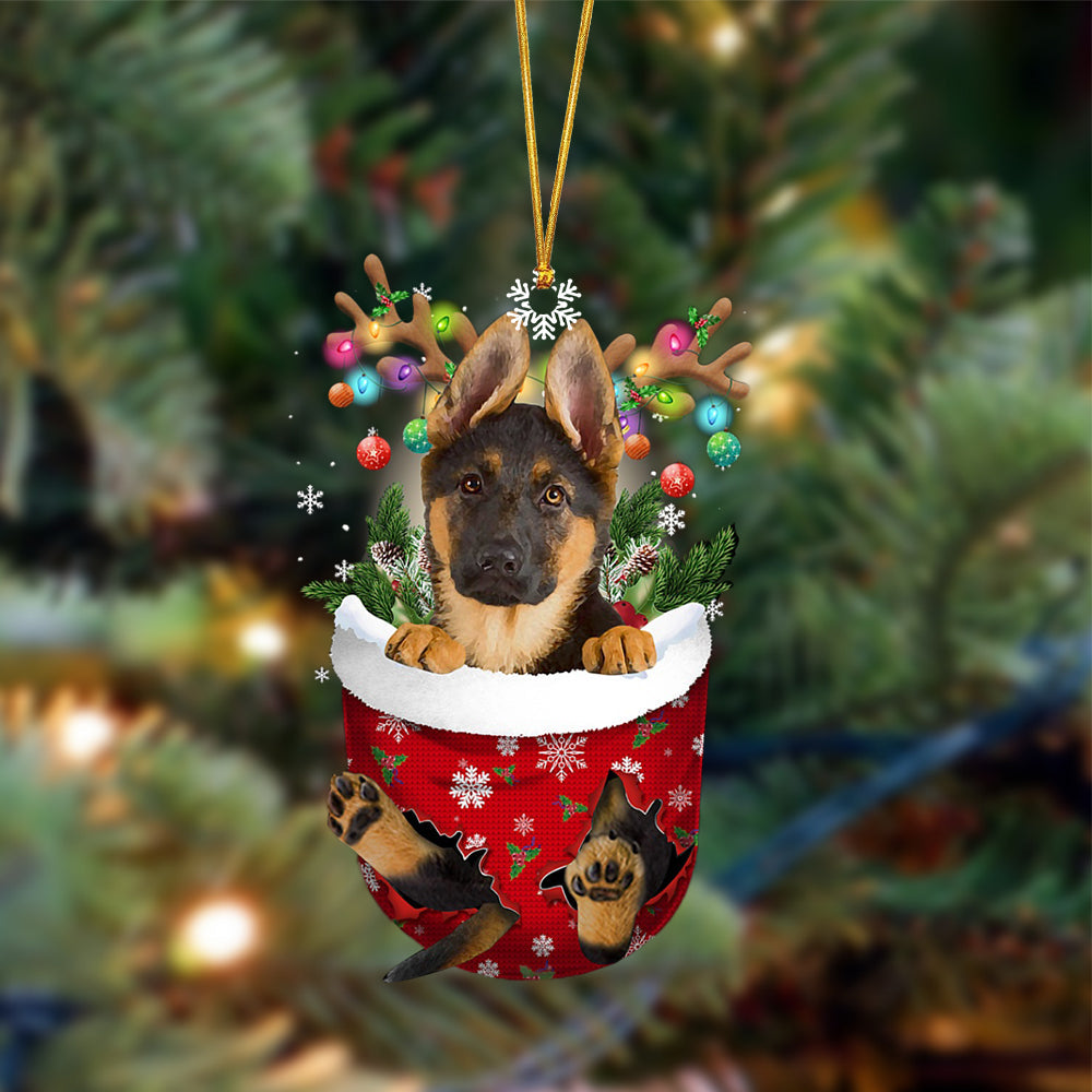 Ornament- German Shepherd-In Christmas Pocket Two Sides Ornament, Happy Christmas Ornament, Car Ornament