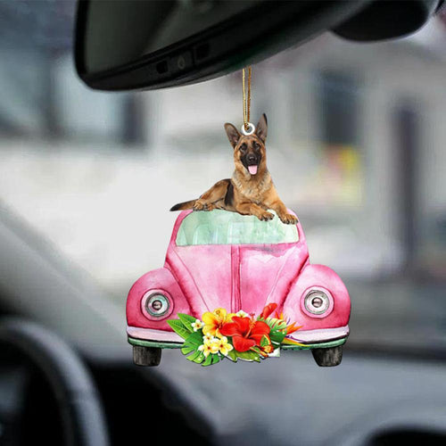 German Shepherd-Pink Hippie Car-Two Sided Ornament