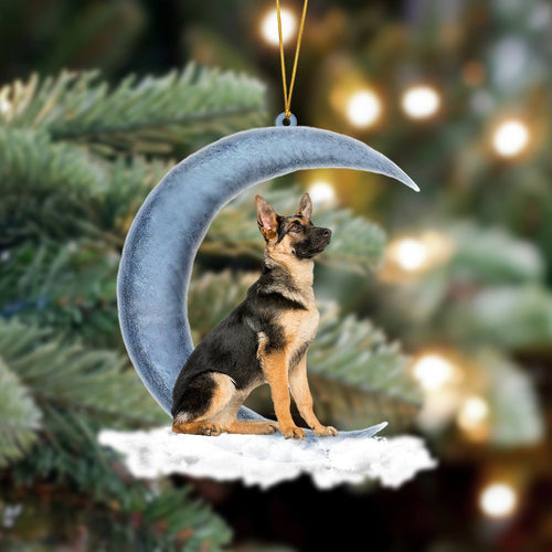 Godmerch- Ornament- German Shepherd Sits On The Moon Hanging Ornament Dog Ornament, Car Ornament, Christmas Ornament
