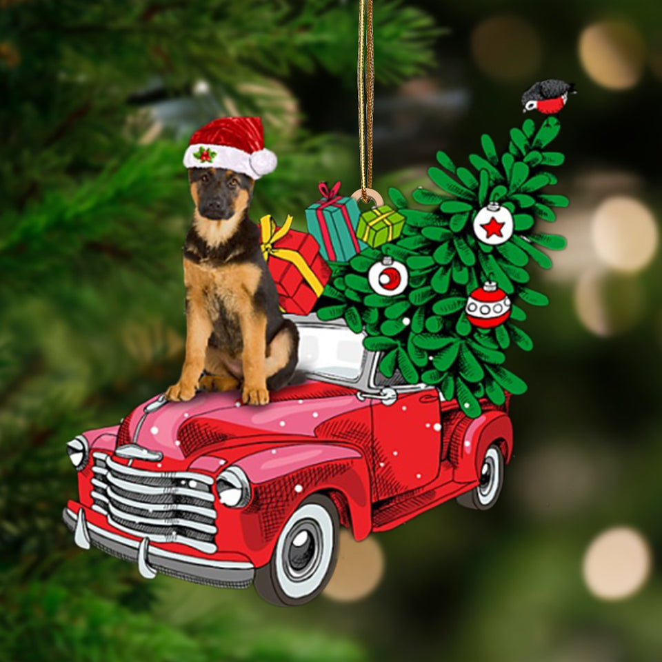 German Shepherd 1-Pine Truck Hanging Ornament