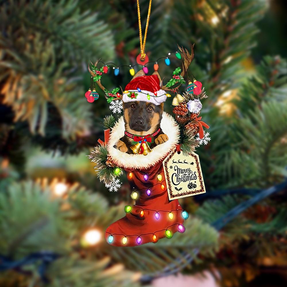 Godmerch- Ornament- German Shepherd 1-Xmas Boot-Two Sided Ornament, Happy Christmas Ornament, Car Ornament