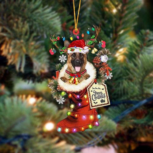 Godmerch- Ornament- German Shepherd 2-Xmas Boot-Two Sided Ornament, Happy Christmas Ornament, Car Ornament