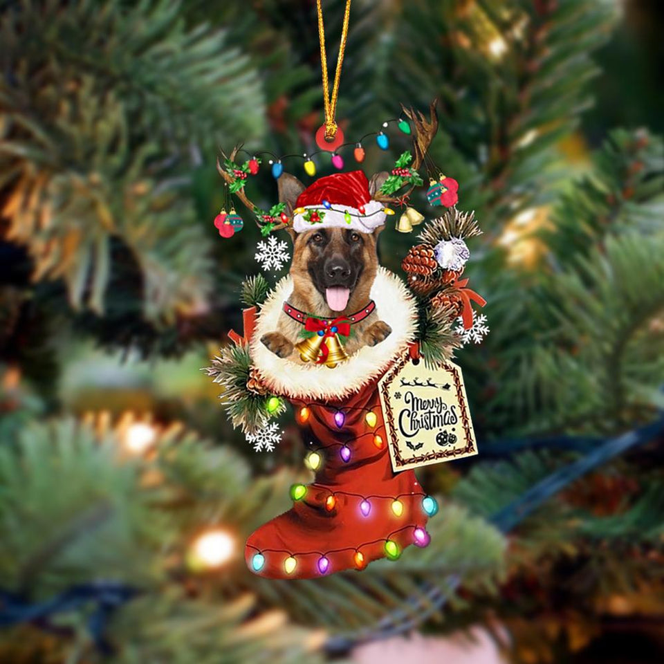 Godmerch- Ornament- German Shepherd 2-Xmas Boot-Two Sided Ornament, Happy Christmas Ornament, Car Ornament