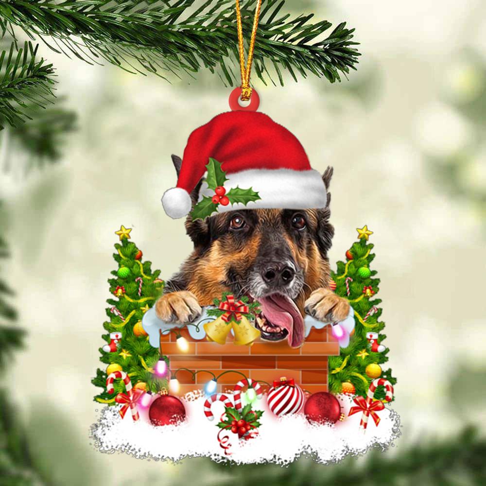 German Shepherd In The Chimney Hanging Ornament Dog Christmas Ornament