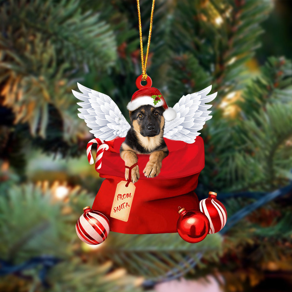German Shepherd Angel Gift From Santa Christmas Ornament, Dog Flat Acrylic Ornament