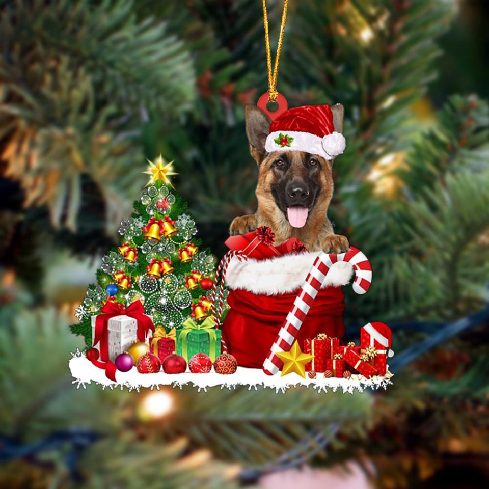 Godmerch- Ornament- German Shepherd Gift Bag Merry Christmas Ornament Dog Ornament, Car Ornament, Christmas Ornament