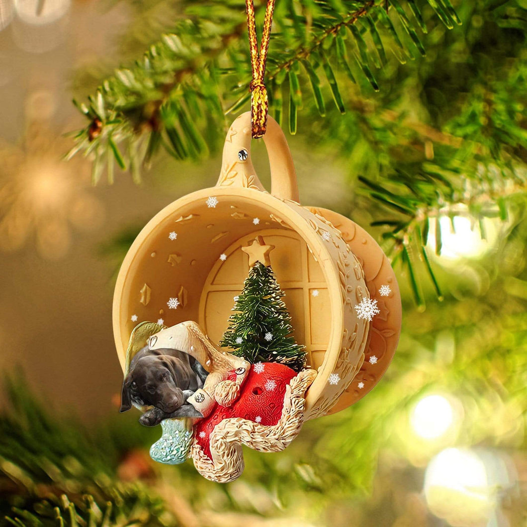 Godmerch- German Shorthaired Sleeping In A Cup Christmas Ornament Dog Ornament, Car Ornament, Christmas Ornament